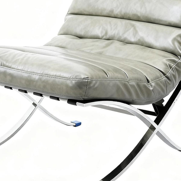 HomeRoots 29" Gray and Silver Folding Lounge Chair - Elegant Leather Upholstery, Stylish Tufting, Versatile Design 668907
