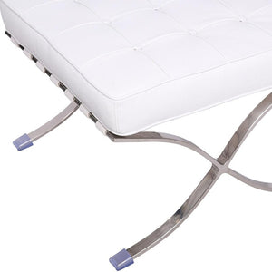 HomeRoots 20" White Leather Tufted Ottoman with Silver Metal Base - Stylish, Multi-Functional Accent Piece 668910