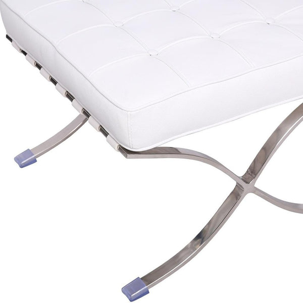 HomeRoots 20" White Leather Tufted Ottoman with Silver Metal Base - Stylish, Multi-Functional Accent Piece 668910
