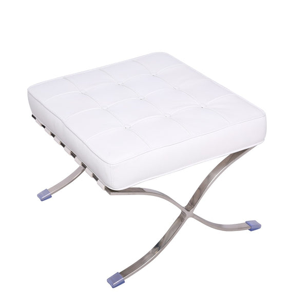 HomeRoots 20" White Leather Tufted Ottoman with Silver Metal Base - Stylish, Multi-Functional Accent Piece 668910
