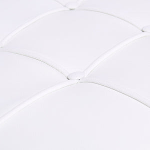 HomeRoots 20" White Leather Tufted Ottoman with Silver Metal Base - Stylish, Multi-Functional Accent Piece 668910