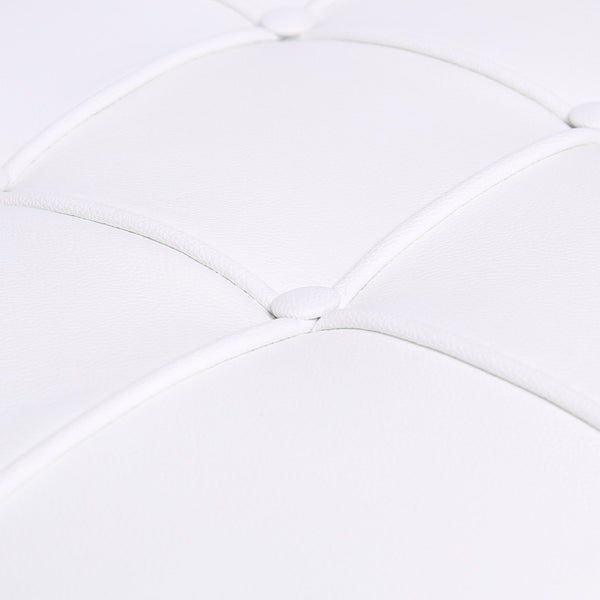 HomeRoots 20" White Leather Tufted Ottoman with Silver Metal Base - Stylish, Multi-Functional Accent Piece 668910
