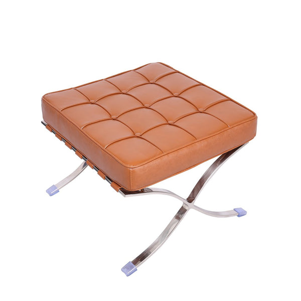 HomeRoots 20" Amber Leather Tufted Ottoman with Silver X-Base – Versatile Accent for Modern Living Spaces 668911