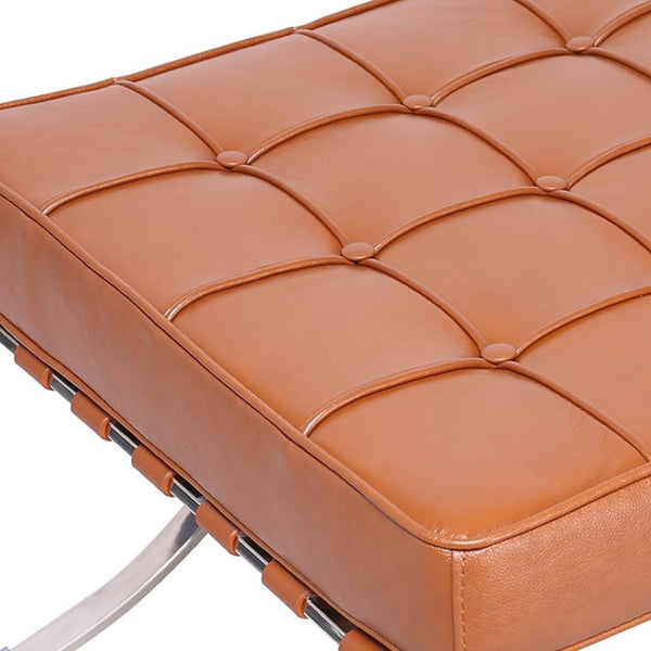 HomeRoots 20" Amber Leather Tufted Ottoman with Silver X-Base – Versatile Accent for Modern Living Spaces 668911