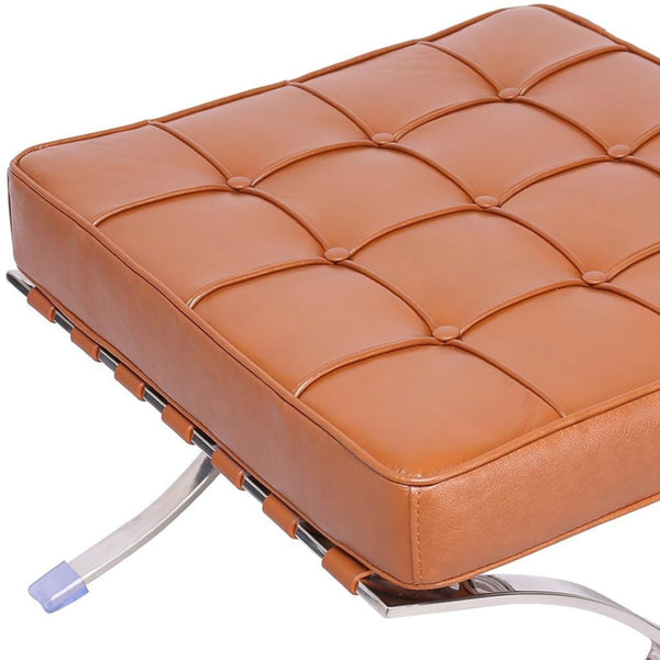 HomeRoots 20" Amber Leather Tufted Ottoman with Silver X-Base – Versatile Accent for Modern Living Spaces 668911