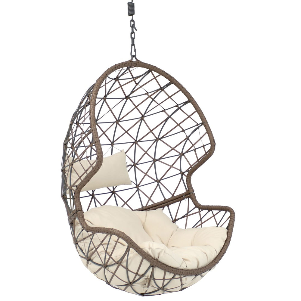 HomeRoots 35" Beige Steel Outdoor Egg Chair - Modern & Cozy Design with Detachable Cushions for Versatile Use 668921