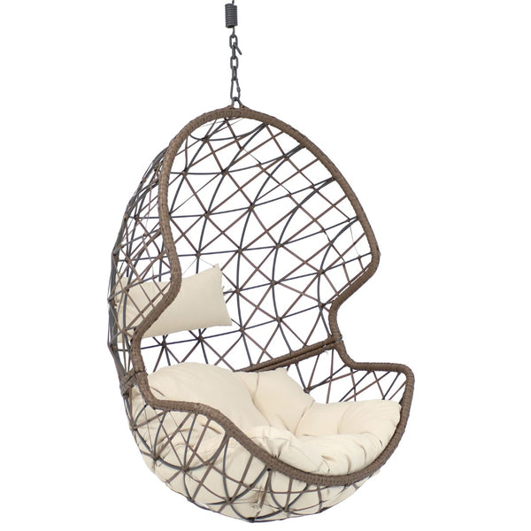 HomeRoots 35" Beige Steel Outdoor Egg Chair - Modern & Cozy Design with Detachable Cushions for Versatile Use 668921