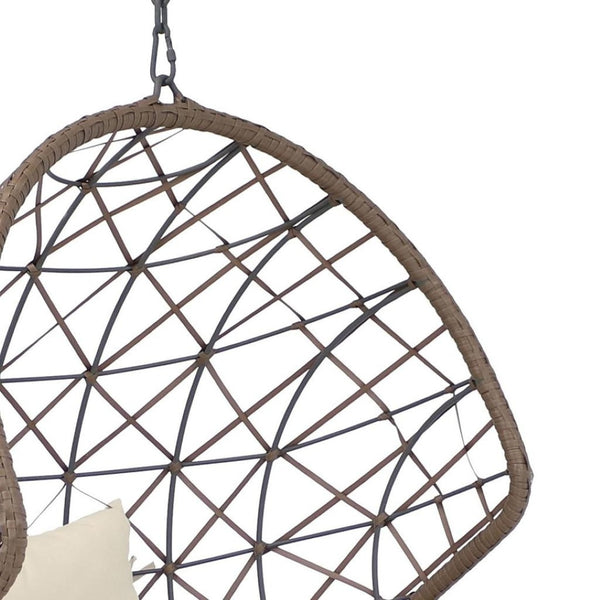 HomeRoots 35" Beige Steel Outdoor Egg Chair - Modern & Cozy Design with Detachable Cushions for Versatile Use 668921