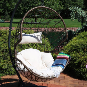 HomeRoots 35" Beige Steel Outdoor Egg Chair - Modern & Cozy Design with Detachable Cushions for Versatile Use 668921