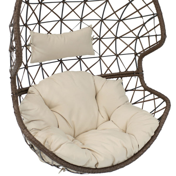 HomeRoots 35" Beige Steel Outdoor Egg Chair - Modern & Cozy Design with Detachable Cushions for Versatile Use 668921