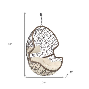 HomeRoots 35" Beige Steel Outdoor Egg Chair - Modern & Cozy Design with Detachable Cushions for Versatile Use 668921