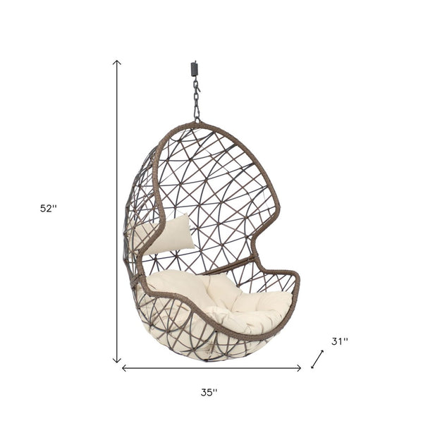 HomeRoots 35" Beige Steel Outdoor Egg Chair - Modern & Cozy Design with Detachable Cushions for Versatile Use 668921