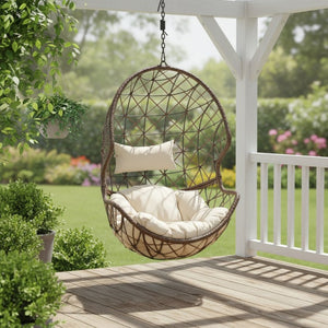 HomeRoots 35" Beige Steel Outdoor Egg Chair - Modern & Cozy Design with Detachable Cushions for Versatile Use 668921