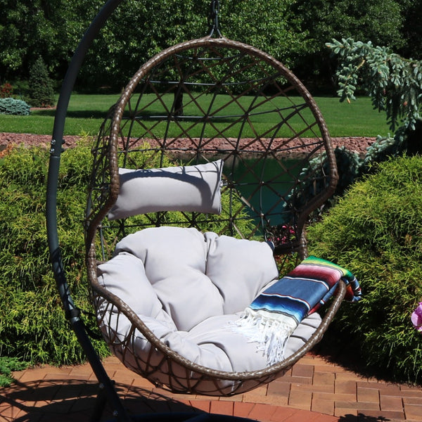 HomeRoots 35" Gray Steel Outdoor Egg Chair - Stylish Ergonomic Comfort for Patios, Sunrooms & Modern Spaces 668922