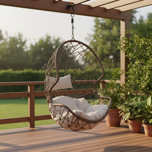 HomeRoots 35" Gray Steel Outdoor Egg Chair - Stylish Ergonomic Comfort for Patios, Sunrooms & Modern Spaces 668922