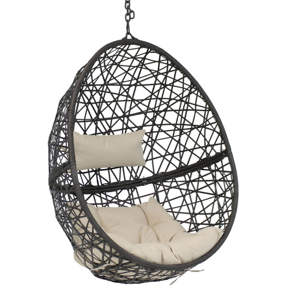 HomeRoots 38" Beige Steel Outdoor Egg Chair - Cozy Curved Seating with Removable Cushions for Patio Relaxation 668923