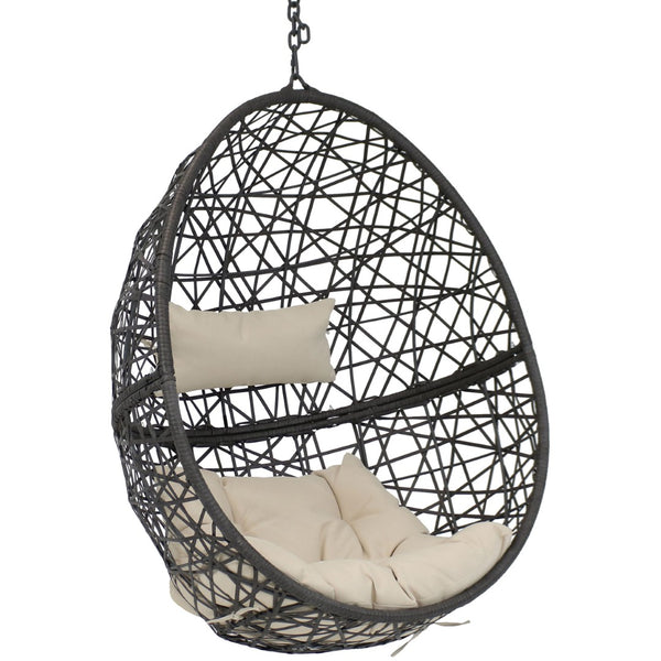 HomeRoots 38" Beige Steel Outdoor Egg Chair - Cozy Curved Seating with Removable Cushions for Patio Relaxation 668923