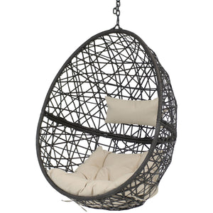 HomeRoots 38" Beige Steel Outdoor Egg Chair - Cozy Curved Seating with Removable Cushions for Patio Relaxation 668923