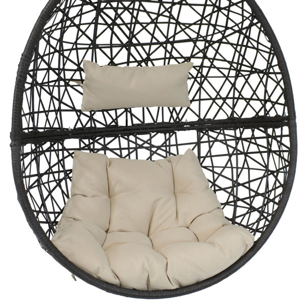 HomeRoots 38" Beige Steel Outdoor Egg Chair - Cozy Curved Seating with Removable Cushions for Patio Relaxation 668923