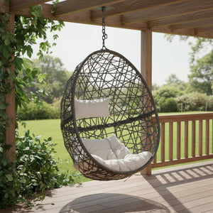 HomeRoots 38" Gray Steel Outdoor Egg Chair - Durable, Stylish & Versatile Seating for Patios, Sunrooms & More 668924