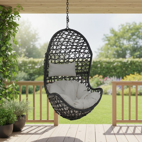 HomeRoots 32" Gray Steel Outdoor Egg Chair - Stylish, Weather-Resistant Wicker Seat for Patio & Indoor Comfort 668925