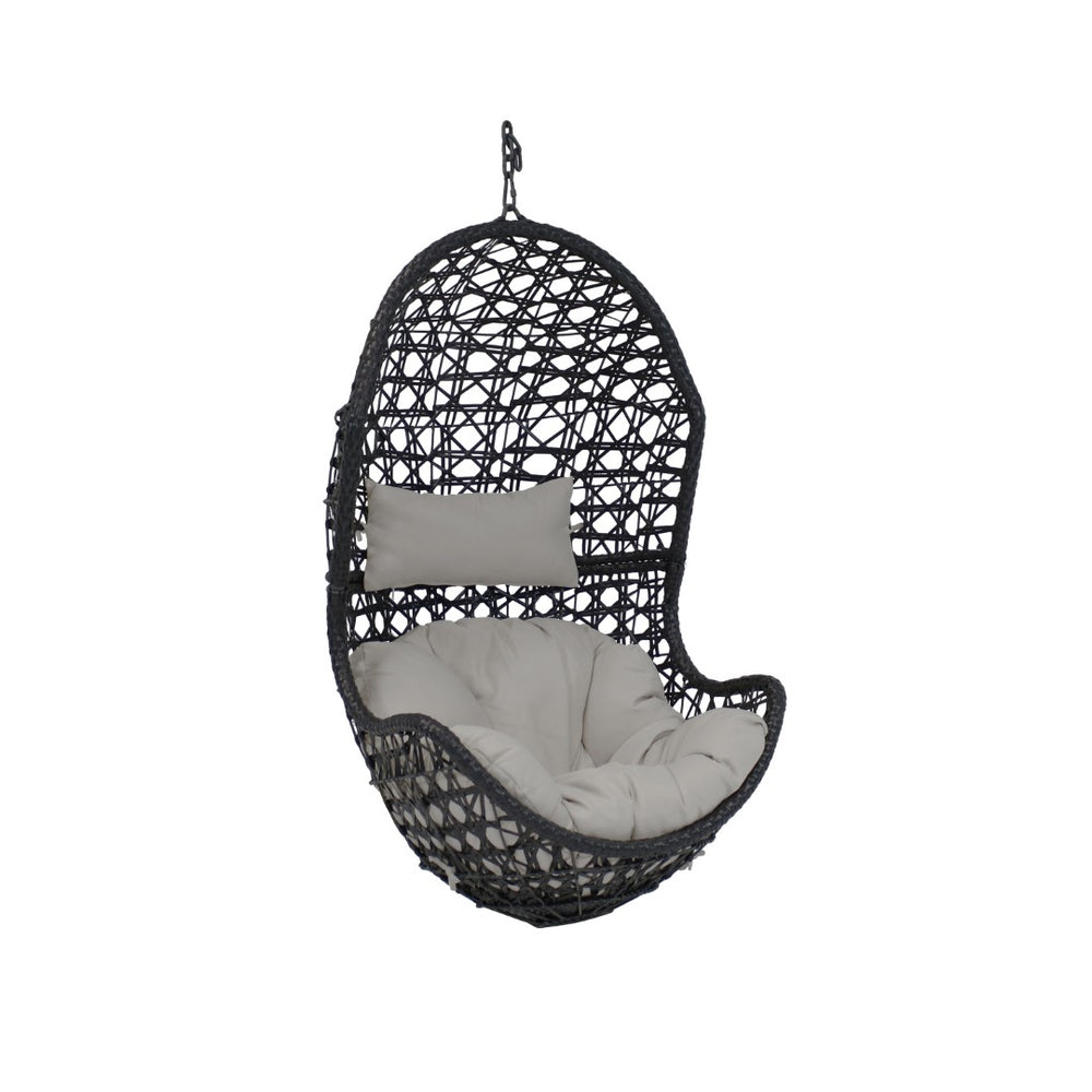 HomeRoots 32" Gray Steel Outdoor Egg Chair - Stylish, Weather-Resistant Wicker Seat for Patio & Indoor Comfort 668925