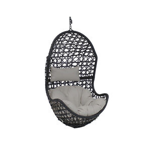 HomeRoots 32" Gray Steel Outdoor Egg Chair - Stylish, Weather-Resistant Wicker Seat for Patio & Indoor Comfort 668925