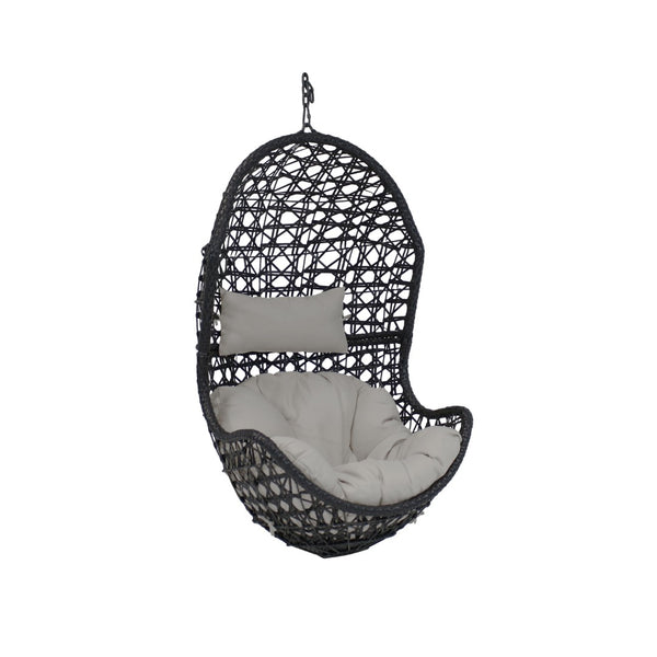 HomeRoots 32" Gray Steel Outdoor Egg Chair - Stylish, Weather-Resistant Wicker Seat for Patio & Indoor Comfort 668925