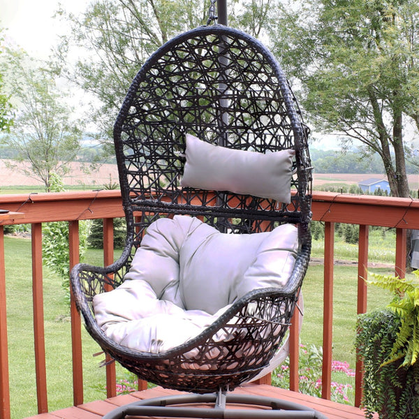 HomeRoots 32" Gray Steel Outdoor Egg Chair - Stylish, Weather-Resistant Wicker Seat for Patio & Indoor Comfort 668925