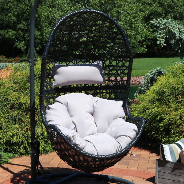 HomeRoots 32" Gray Steel Outdoor Egg Chair - Stylish, Weather-Resistant Wicker Seat for Patio & Indoor Comfort 668925