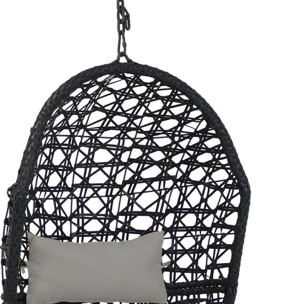 HomeRoots 32" Gray Steel Outdoor Egg Chair - Stylish, Weather-Resistant Wicker Seat for Patio & Indoor Comfort 668925