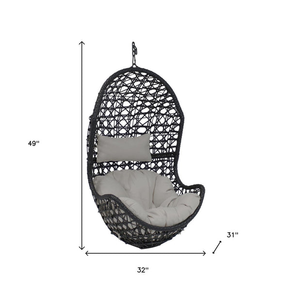 HomeRoots 32" Gray Steel Outdoor Egg Chair - Stylish, Weather-Resistant Wicker Seat for Patio & Indoor Comfort 668925