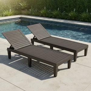 HomeRoots Set of Two Black Heavy-Duty Chaise Lounges - Stylish, Durable Outdoor Seating for Ultimate Relaxation 668928