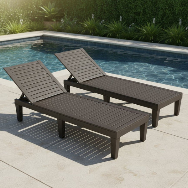 HomeRoots Set of Two Black Heavy-Duty Chaise Lounges - Stylish, Durable Outdoor Seating for Ultimate Relaxation 668928