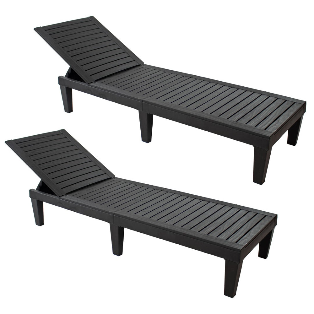 HomeRoots Set of Two Black Heavy-Duty Chaise Lounges - Stylish, Durable Outdoor Seating for Ultimate Relaxation 668928