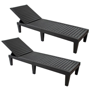 HomeRoots Set of Two Black Heavy-Duty Chaise Lounges - Stylish, Durable Outdoor Seating for Ultimate Relaxation 668928