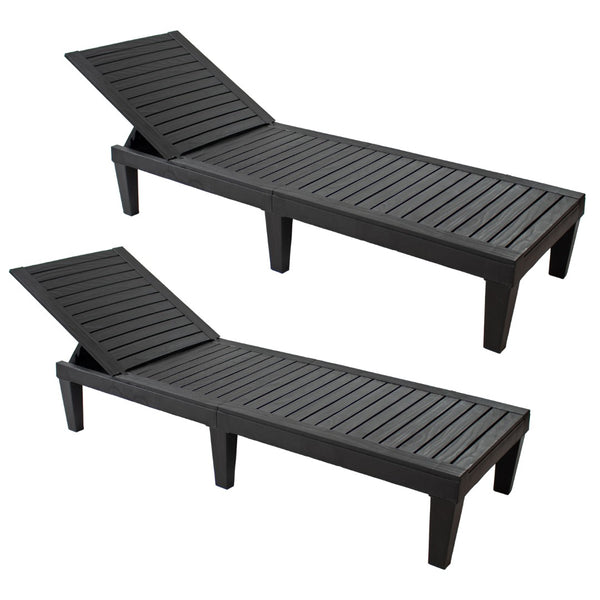 HomeRoots Set of Two Black Heavy-Duty Chaise Lounges - Stylish, Durable Outdoor Seating for Ultimate Relaxation 668928