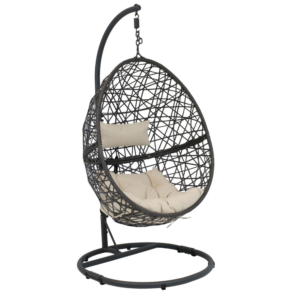 HomeRoots 42" Beige Egg Chair - Stylish Steel Frame & Weather-Resistant Wicker for Indoor/Outdoor Comfort & Relaxation 668929