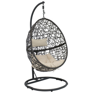 HomeRoots 42" Beige Egg Chair - Stylish Steel Frame & Weather-Resistant Wicker for Indoor/Outdoor Comfort & Relaxation 668929