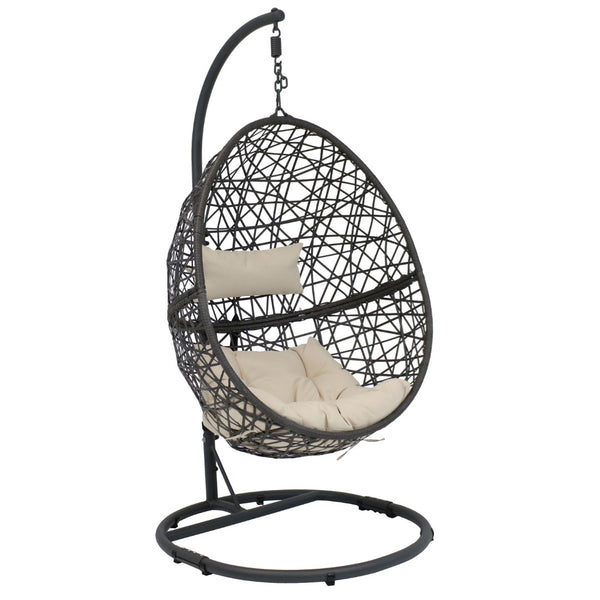 HomeRoots 42" Beige Egg Chair - Stylish Steel Frame & Weather-Resistant Wicker for Indoor/Outdoor Comfort & Relaxation 668929