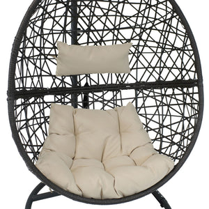 HomeRoots 42" Beige Egg Chair - Stylish Steel Frame & Weather-Resistant Wicker for Indoor/Outdoor Comfort & Relaxation 668929