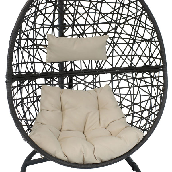 HomeRoots 42" Beige Egg Chair - Stylish Steel Frame & Weather-Resistant Wicker for Indoor/Outdoor Comfort & Relaxation 668929