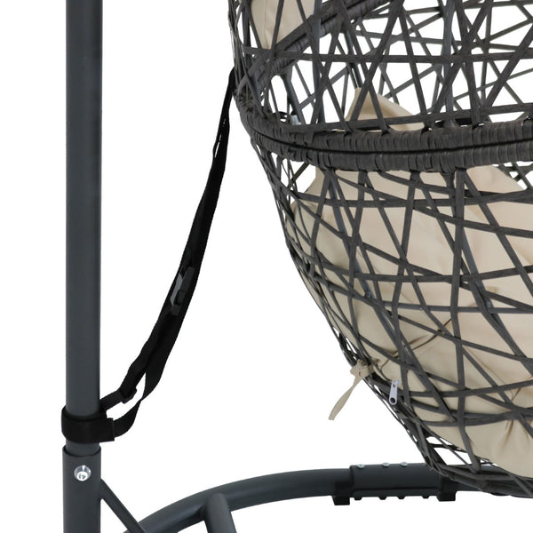 HomeRoots 42" Beige Egg Chair - Stylish Steel Frame & Weather-Resistant Wicker for Indoor/Outdoor Comfort & Relaxation 668929