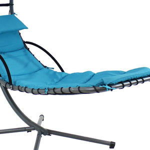 HomeRoots 74" Silver Steel Floating Chaise Lounge with Teal Cushion and Removable Canopy for Outdoor Relaxation 668930