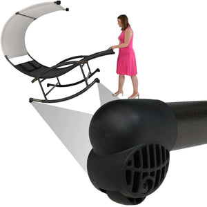 HomeRoots 70" Black Steel Sling Rocking Chaise Lounge with Adjustable Canopy for Ultimate Outdoor Comfort 668931