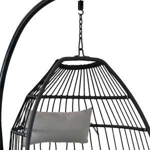 HomeRoots 46" Gray Steel Outdoor Egg Chair - Contemporary Design, Weather-Resistant, Removable Cushions for Comfort 668932