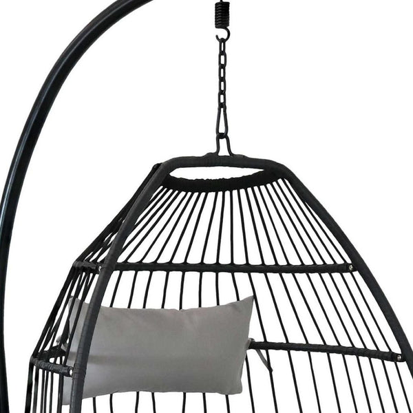 HomeRoots 46" Gray Steel Outdoor Egg Chair - Contemporary Design, Weather-Resistant, Removable Cushions for Comfort 668932
