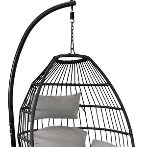 HomeRoots 46" Gray Steel Outdoor Egg Chair - Contemporary Design, Weather-Resistant, Removable Cushions for Comfort 668932