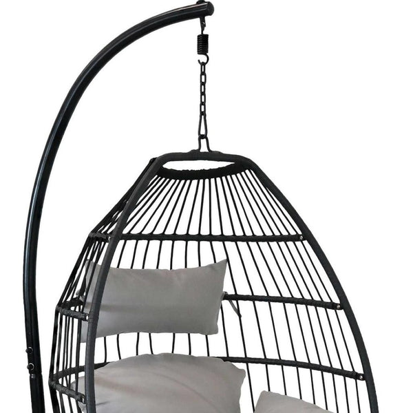HomeRoots 46" Gray Steel Outdoor Egg Chair - Contemporary Design, Weather-Resistant, Removable Cushions for Comfort 668932