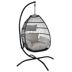 HomeRoots 46" Gray Steel Outdoor Egg Chair - Contemporary Design, Weather-Resistant, Removable Cushions for Comfort 668932
